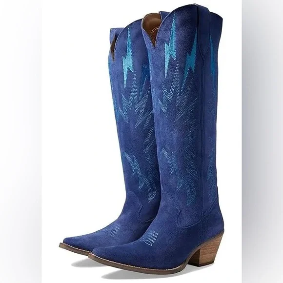 Dingo Thunder Road Suede Cowboy Boots in Blue - Picture 2 of 6